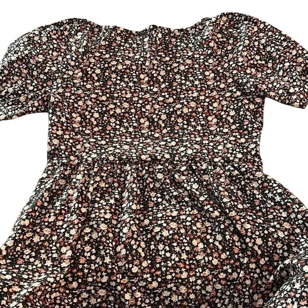 Womens‎ Size S Floral Print V Neck Short Sleeve Smocked Waist Mini Dress - Picture 7 of 7